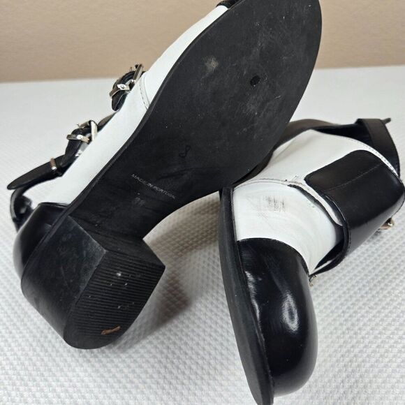 TopShop Black White Leather Heeled Shoes Double Buckles Womens Size 7 - Picture 11 of 12